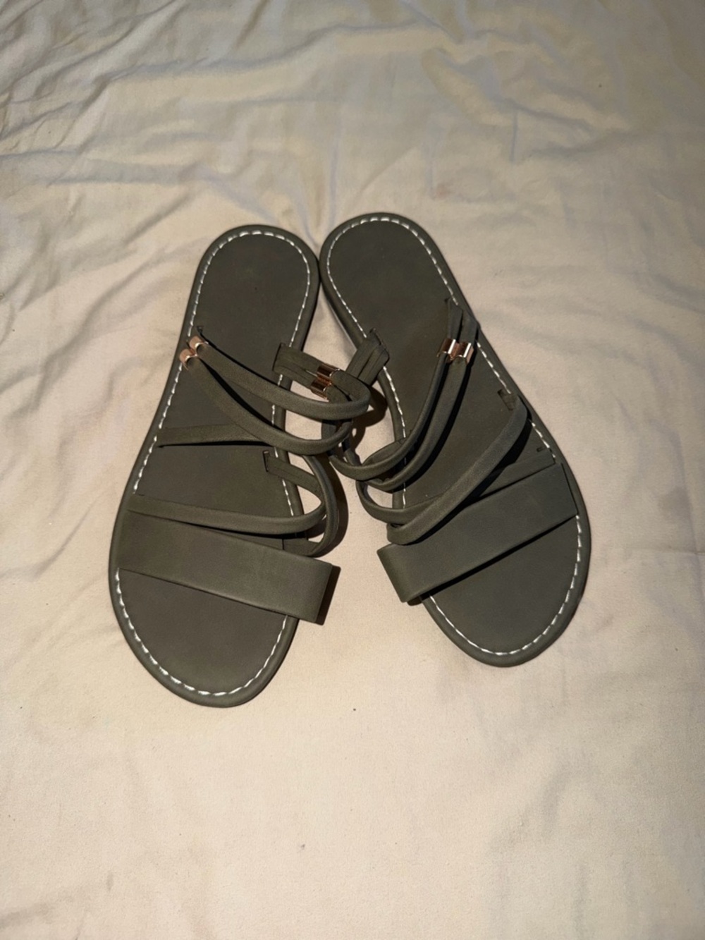 Women's Olive Green Strappy Slide Sandals